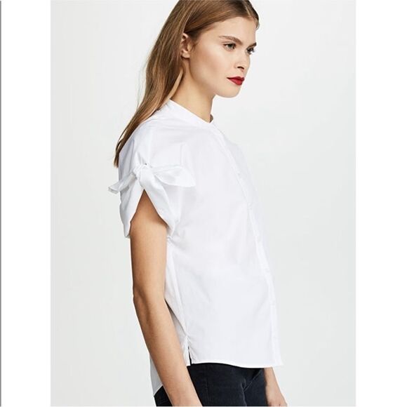 Veronica Beard Sanaa Button Down Poplin Short Sleeve Shirt in White Size 2 - Picture 3 of 13